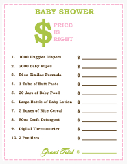 Baby Shower Price is Right Game