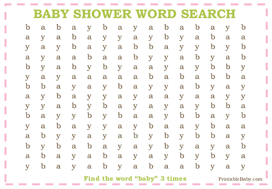 Word Search for Girls Baby Shower